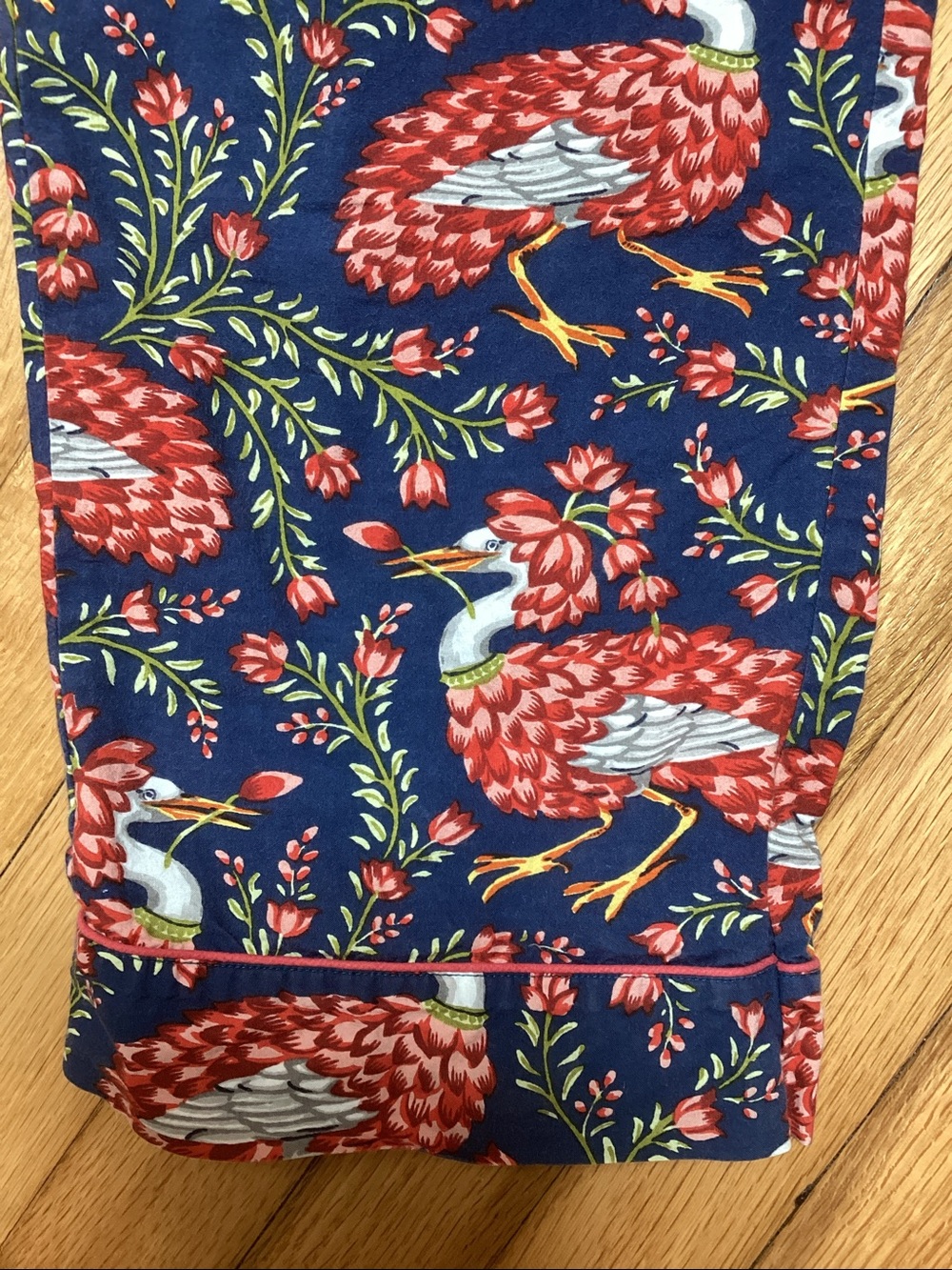 PRINTFRESH Queen Lotus Long Pajamas Set Size small 100% Cotton Indigo Egret - Picture 8 of 10
